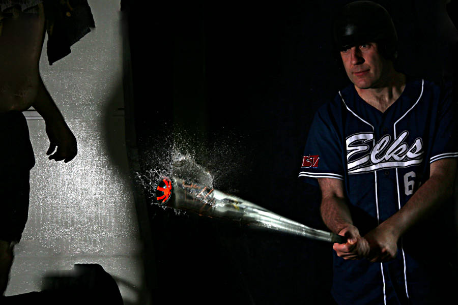 too hard shot at baseball - ball bursts