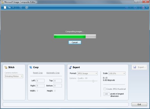 Microsoft Image Composite Editor ICE when calculating