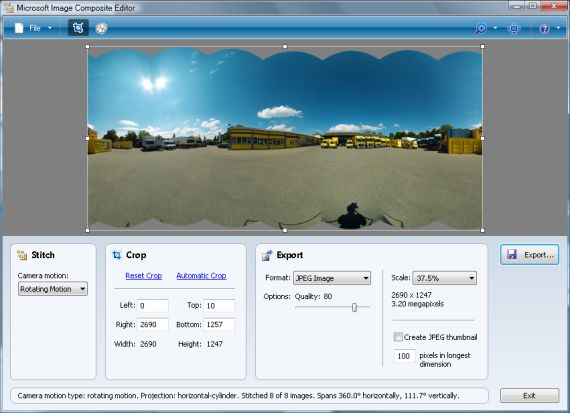 Result panoramic photo calculated with Microsoft Image Composite Editor ICE