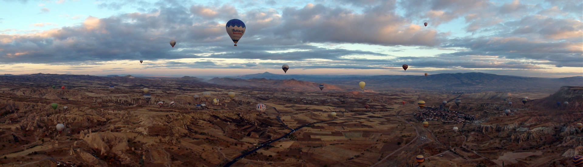 Panorama photo from hot air balloon with simple camera and its panorama function